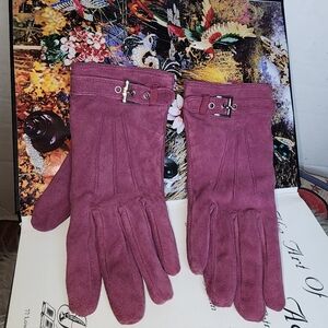 Talbots Mulberry Suede Buckle Lined Gloves M
